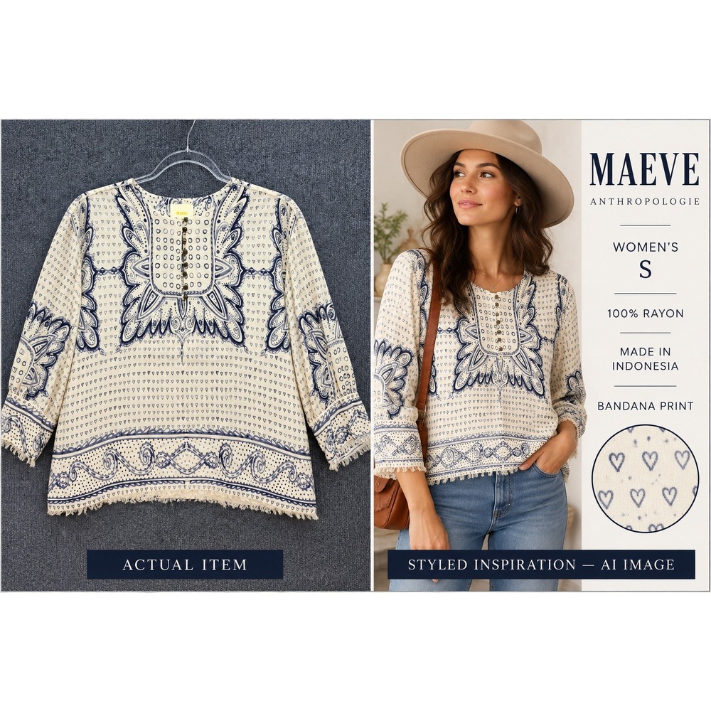 Maeve Anthropologie Blouse Womens Bandana Print Blue White S Excellent Boho